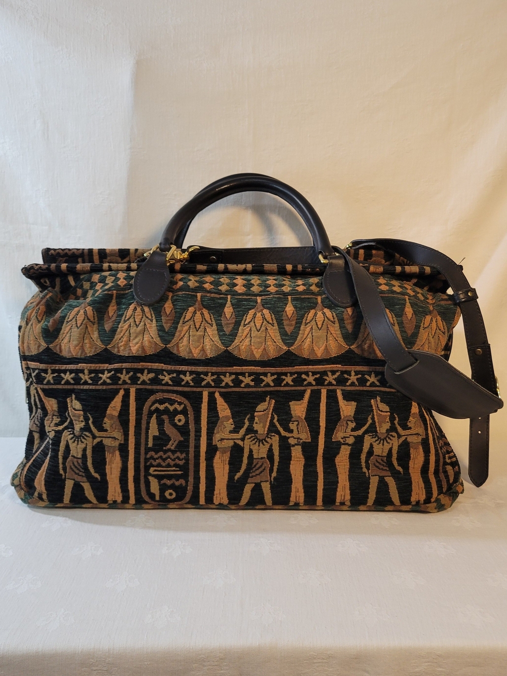 Gevive by Boyt Vintage Rare Egyptian Tapestry Patterned Weekender Bag Duffel Bag